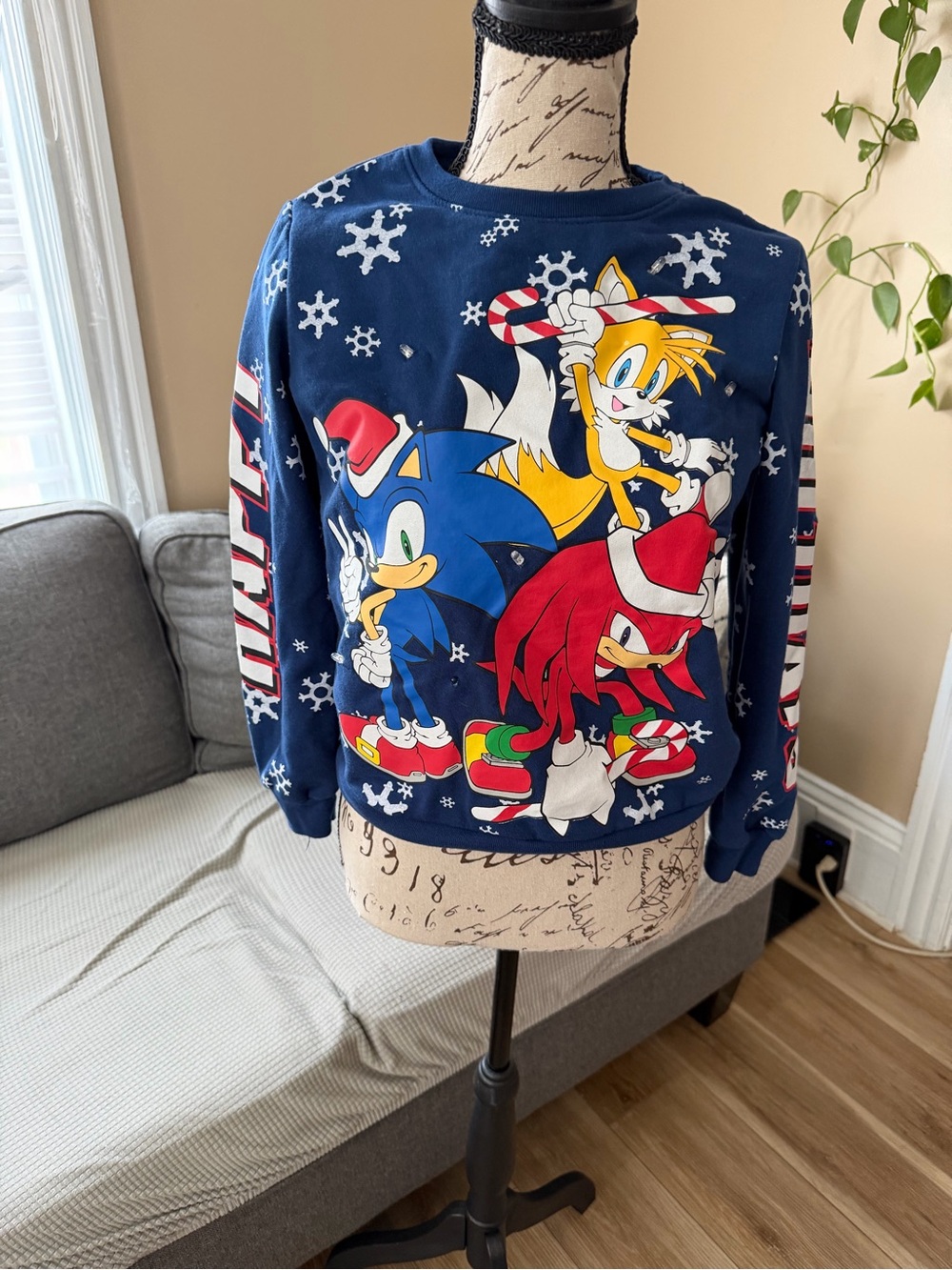 Kids Navy Crewneck Sweatshirt with Sonic Holiday Graphic